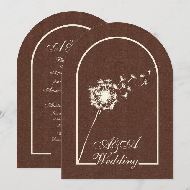 Minimalist Dark Brown and Ivory Arch Wedding  Invitation (Front/Back)