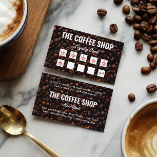 Minimalist dark brown coffee beans coffee shop loyalty card