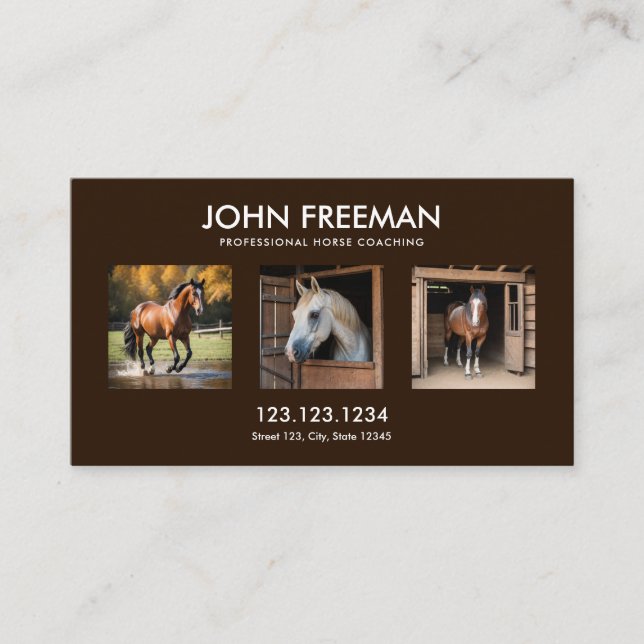 Minimalist Dark Brown Horses Photos Equine Business Card (Front)
