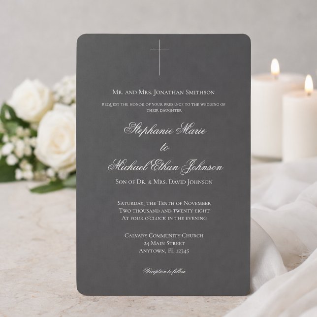 Minimalist Dark Cross Formal Church Wedding Invitation (Creator Uploaded)