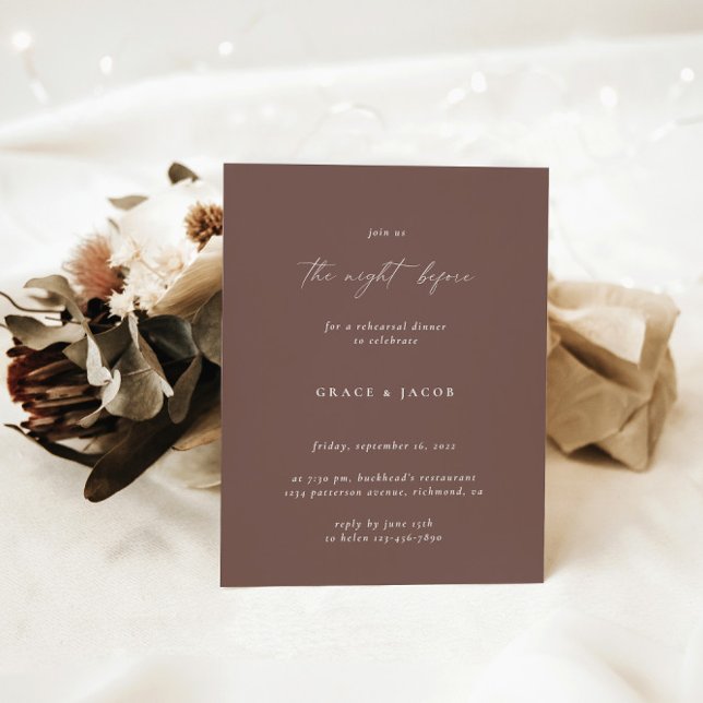 Minimalist Dark Dusty Mauve Rehearsal Dinner Invitation (Creator Uploaded)