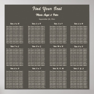 Minimalist Dark Espresso Brown 12x12 Seating Plan Poster