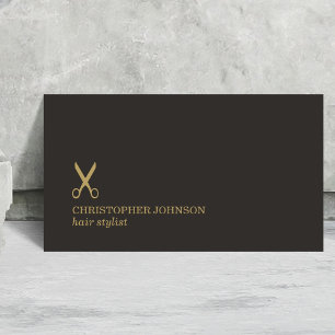 Minimalist Dark Faux Gold Scissor Hair Stylist Business Card
