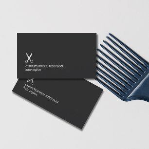 Minimalist Dark Faux Silver Scissor Hair Stylist Business Card