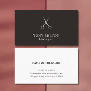 Minimalist Dark Faux Silver Scissors Hairdresser Business Card