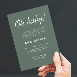 Minimalist Dark Green Baby Shower Invitation