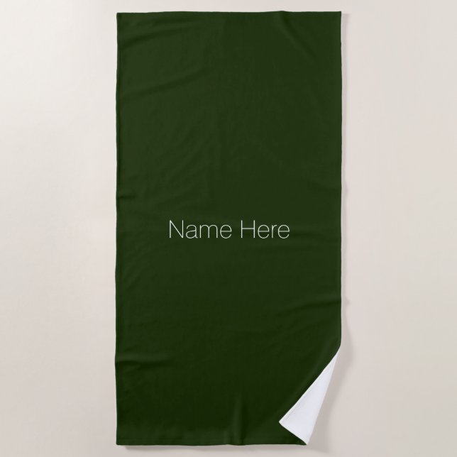 Minimalist dark green custom name text monogram beach towel (Front)