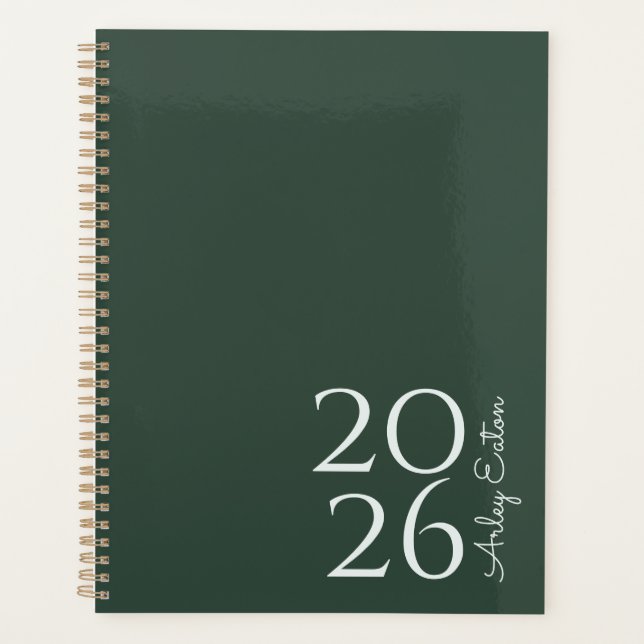 Minimalist Dark Green Custom Personal Monthly  Planner (Front)