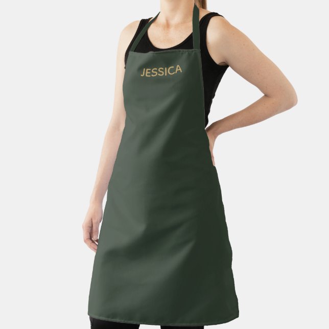 Minimalist dark green gold script apron (Insitu)