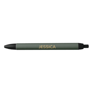 Minimalist dark green gold script personalised black ink pen
