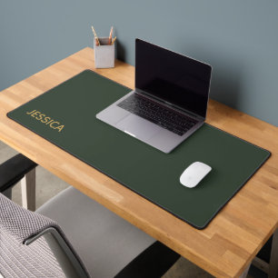Minimalist dark green gold script personalised desk mat