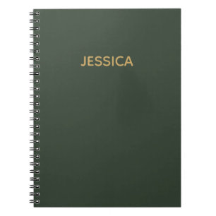 Minimalist dark green gold script personalised notebook