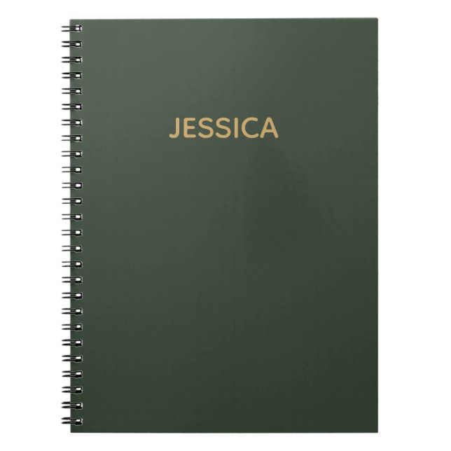 Minimalist dark green gold script personalised notebook (Front)