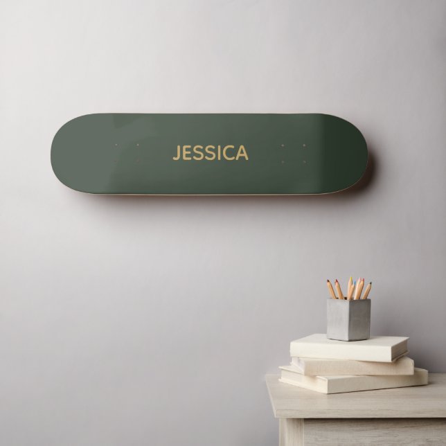 Minimalist dark green gold script personalised skateboard (Wall Art (Horz))