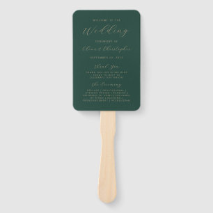 Minimalist Dark Green Gold Script Wedding Program Hand Fan