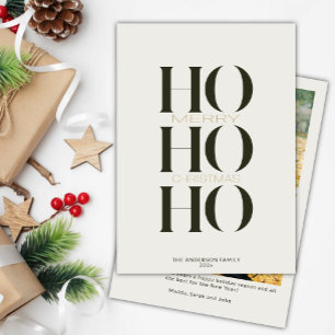 Minimalist Dark Green "HO HO HO" Photo Christmas Holiday Card