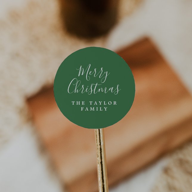 Minimalist Dark Green Merry Christmas Holiday Gift Classic Round Sticker (Creator Uploaded)