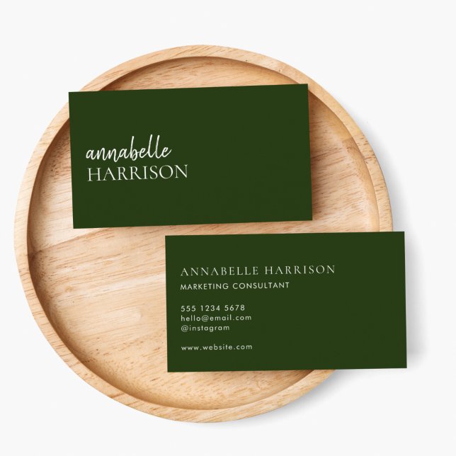 Minimalist Dark Green | Modern Professional Script Business Card (Creator Uploaded)