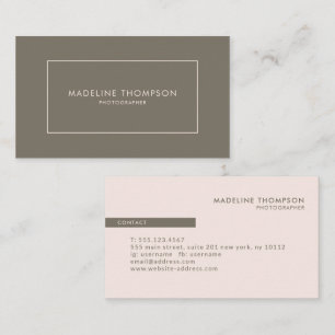 Minimalist Dark Green Rose Pink Square Border Business Card