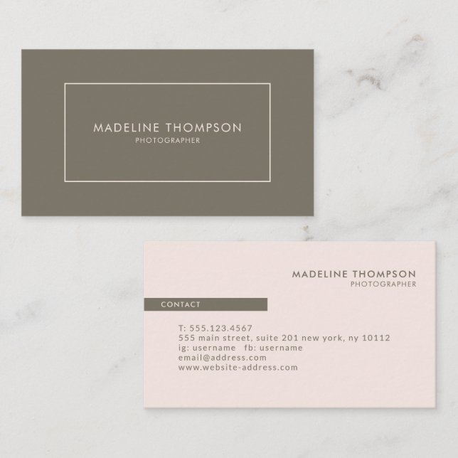 Minimalist Dark Green Rose Pink Square Border Business Card (Front/Back)