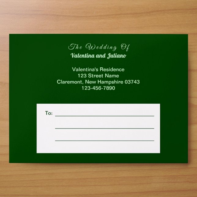 Minimalist Dark Green Wedding Envelope (Typography style minimalist dark green wedding envelope)