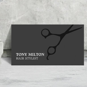 Minimalist Dark Grey Black Scissors Hair Salon Business Card