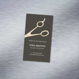 Minimalist Dark Grey Faux Metal Scissors Hair Magnetic Business Card