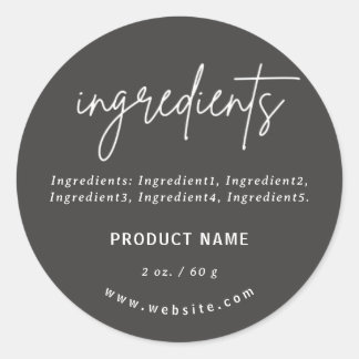Minimalist Dark Grey Ingredients Product Label