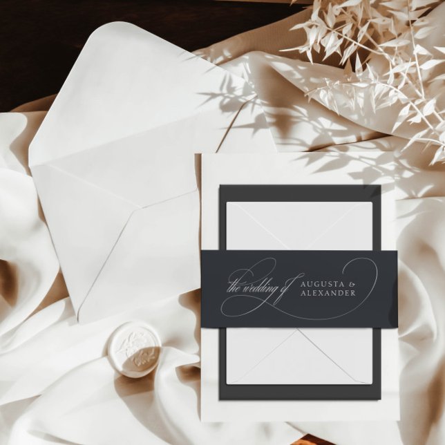 Minimalist Dark Grey Wedding Invitation Belly Band (Creator Uploaded)