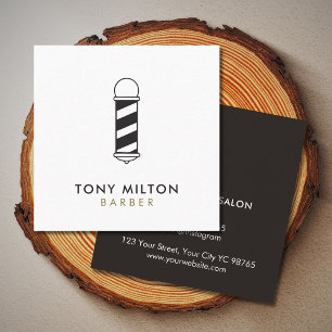 Minimalist Dark Grey White Barber Pole Square Business Card