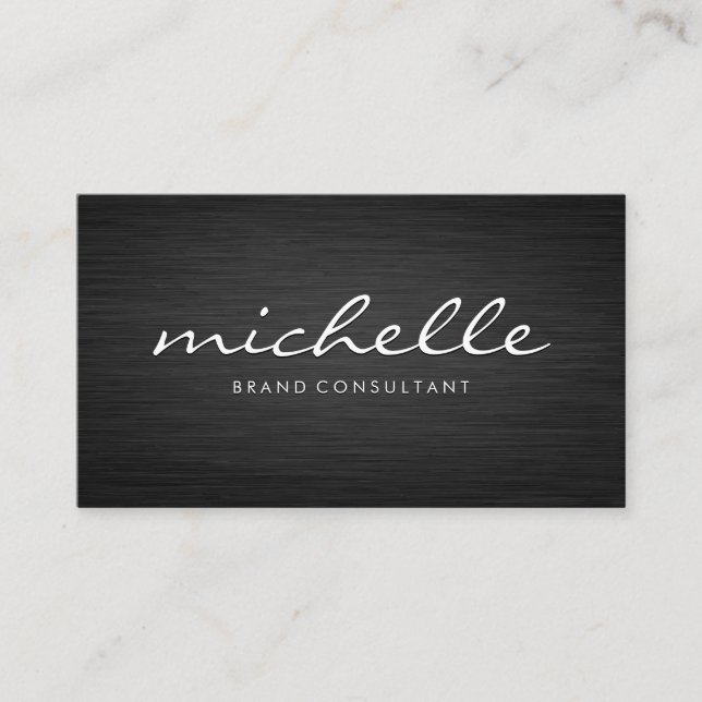 Minimalist Dark Metallic | Cursive Text Business Card (Front)