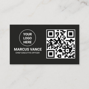 Minimalist Dark Mode QR Code Custom Logo Business Card