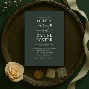 Minimalist Dark Moody Green Wedding Invitation