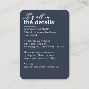 Minimalist Dark Navy Blue Wedding Details Enclosure Card