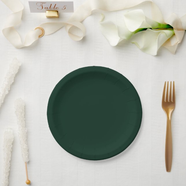 Minimalist dark pine green solid plain elegant paper plate (Wedding)