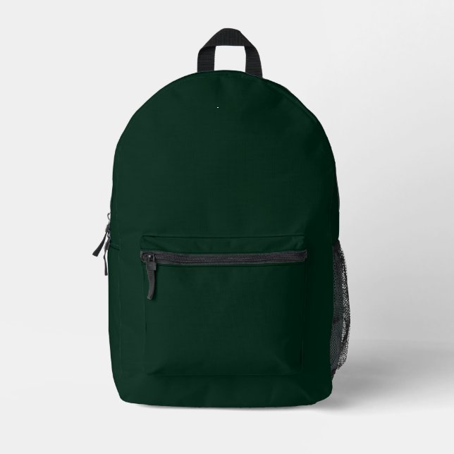 Minimalist dark pine green solid plain elegant printed backpack (Front)