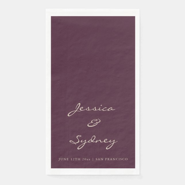 Minimalist Dark Plum Script Wedding Custom Napkin (Front)