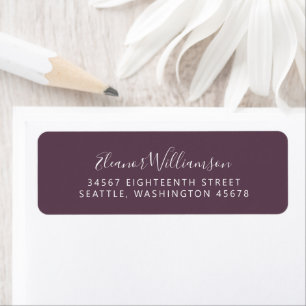 Minimalist Dark Purple Script Return Address 