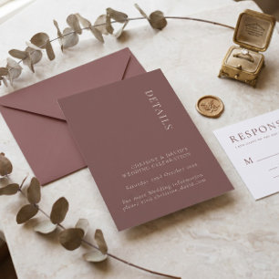 Minimalist Dark Rose Wedding Details Enclosure Invitation