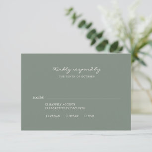 Minimalist Dark Sage Green Script Meal Choice  RSVP Card