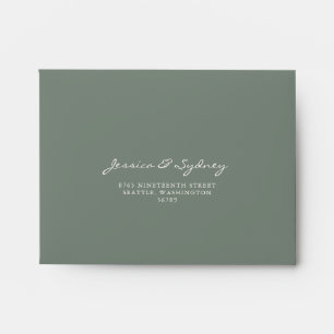Minimalist Dark Sage Green Script RSVP Address Envelope