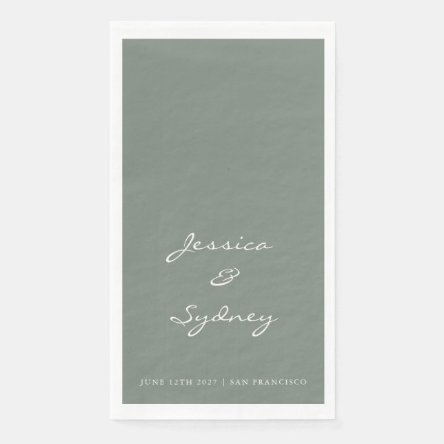 Minimalist Dark Sage Green Script Wedding Custom Napkin (Front)
