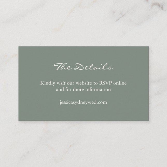 Minimalist Dark Sage Green Script Wedding Website  Enclosure Card (Front)