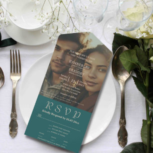 Minimalist Dark Teal Ivory Photo Email Website All In One Invitation