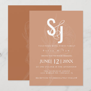Minimalist Dark Terracotta Cotton Floral Wedding Invitation
