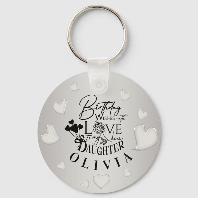 Minimalist Daughter Birthday Lettering Key Ring (Front)