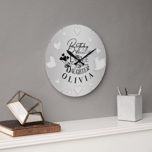 Minimalist Daughter Birthday Lettering Large Clock (Office)