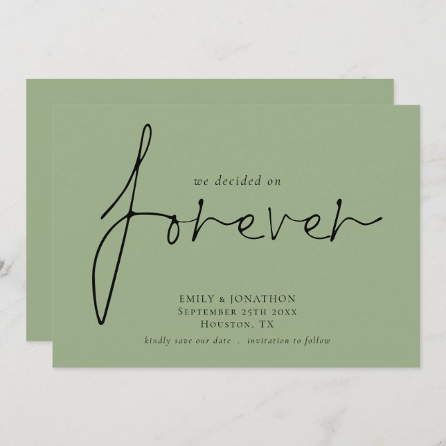 Minimalist Decided On Forever QR Code Sage Green Save The Date (Front/Back)