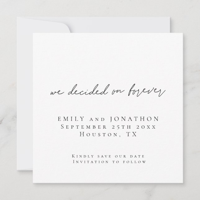 Minimalist Decided on Forever Square Save Date Card (Front)