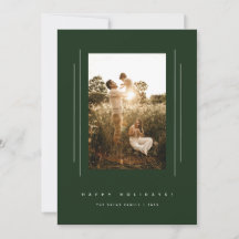 Minimalist Deco Dark Green Holiday Photo Card